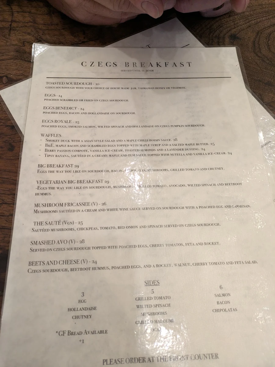 Menu, Czegs' Richmond