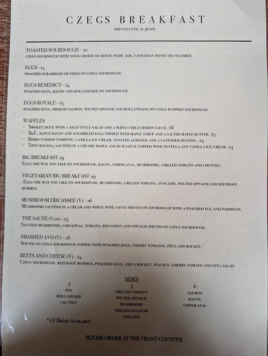 Menu, Czegs' Richmond