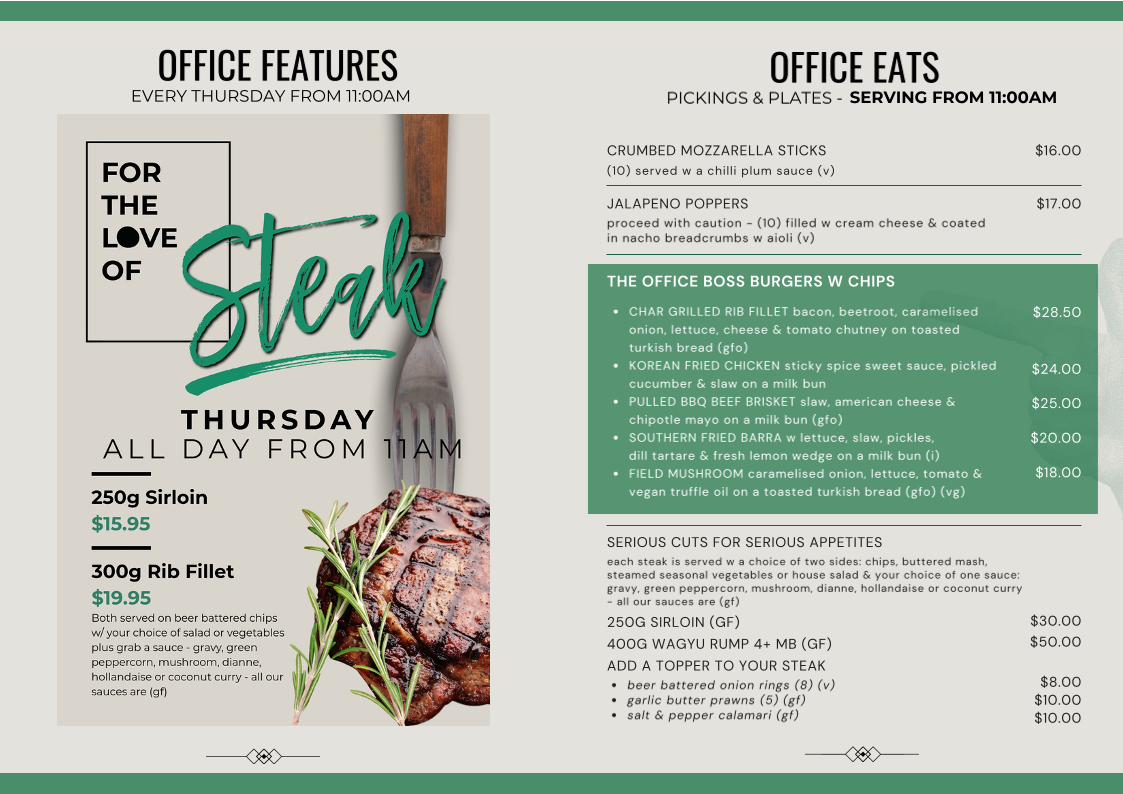 Menu, Bribie Island RSL Club