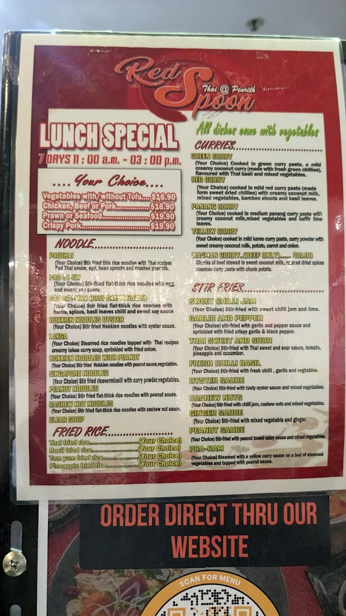 Menu, Red Spoon Thai @ Penrith