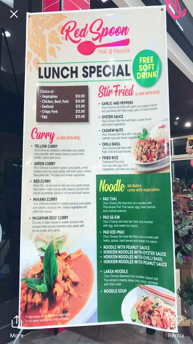 Menu, Red Spoon Thai @ Penrith