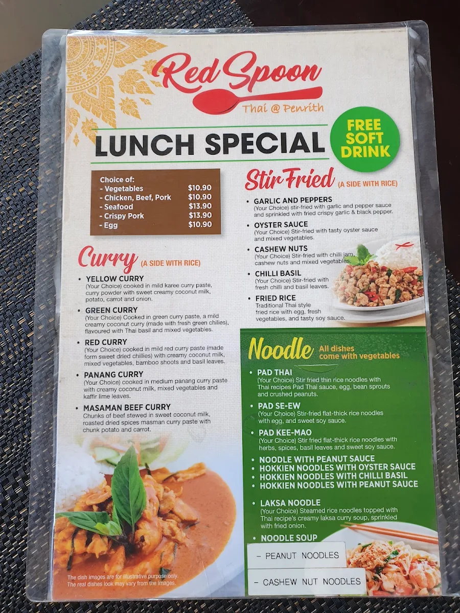 Menu, Red Spoon Thai @ Penrith