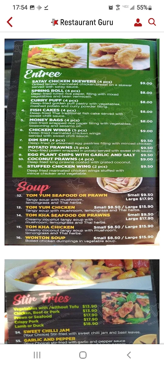 Menu, Red Spoon Thai @ Penrith