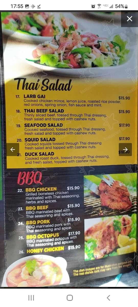Menu, Red Spoon Thai @ Penrith