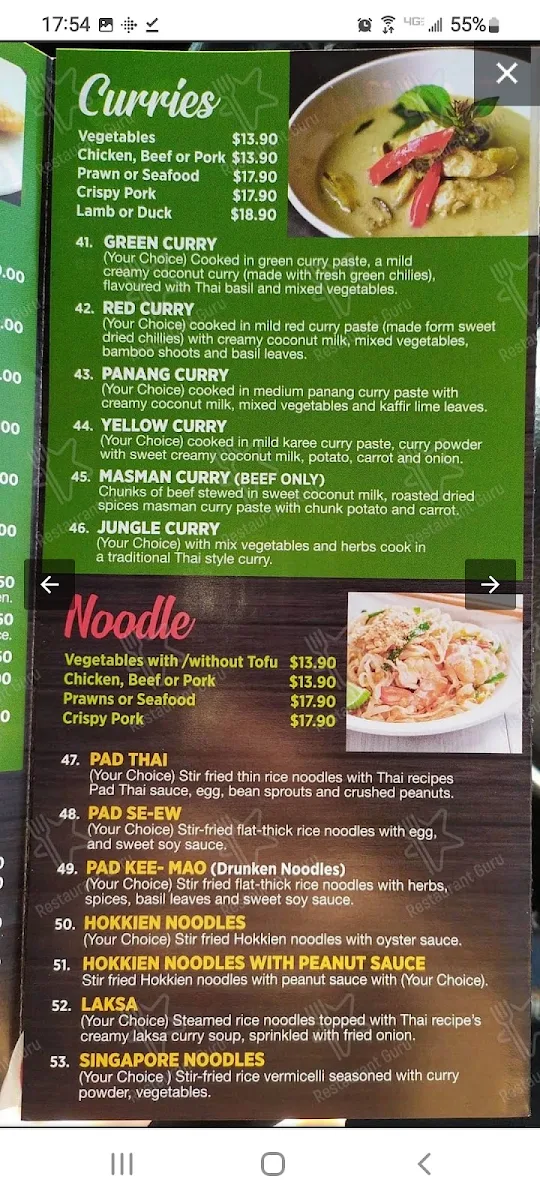 Menu, Red Spoon Thai @ Penrith