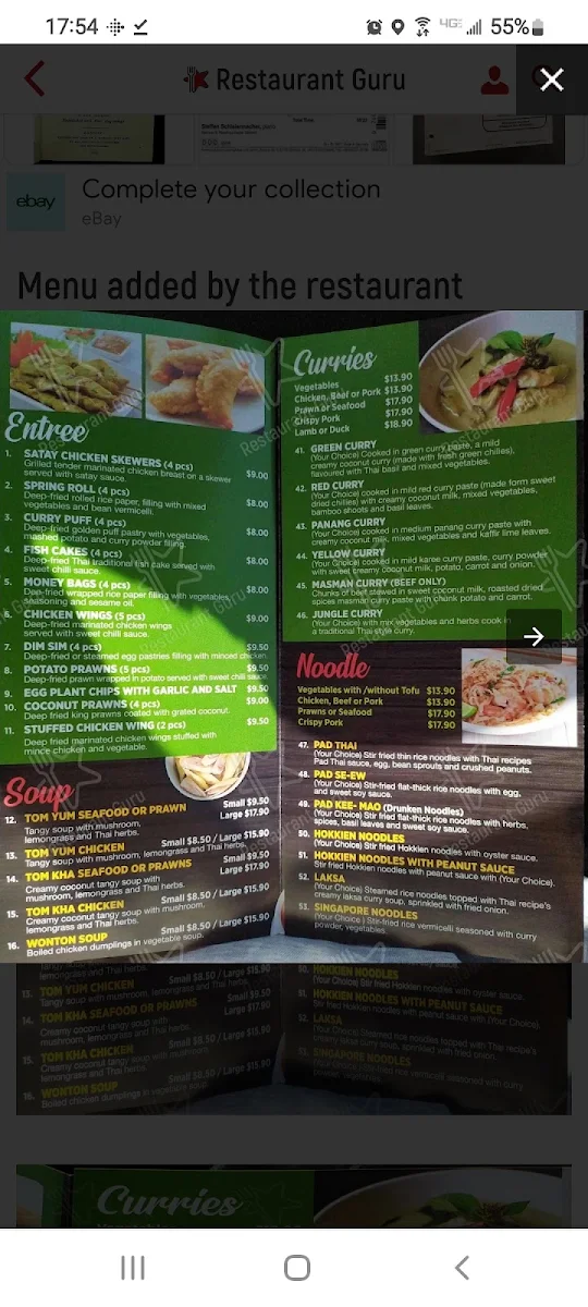Menu, Red Spoon Thai @ Penrith