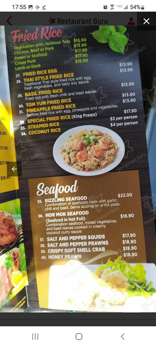 Menu, Red Spoon Thai @ Penrith