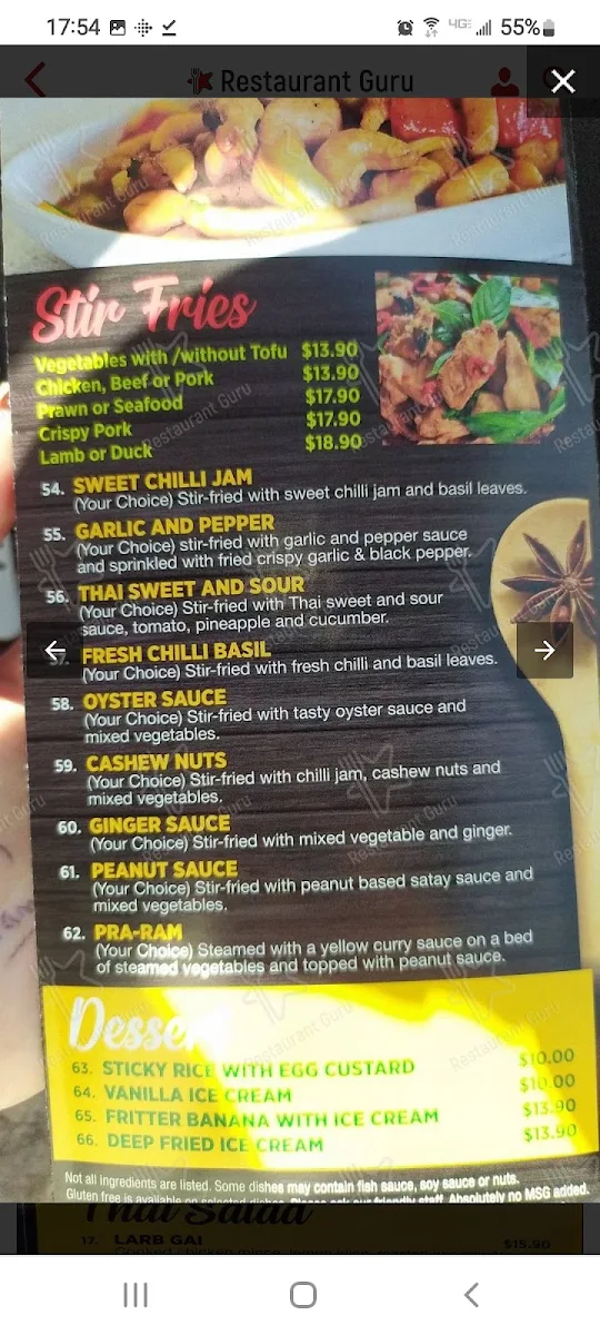 Menu, Red Spoon Thai @ Penrith