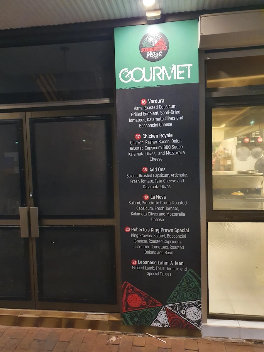 Menu, Roberto's Pizza
