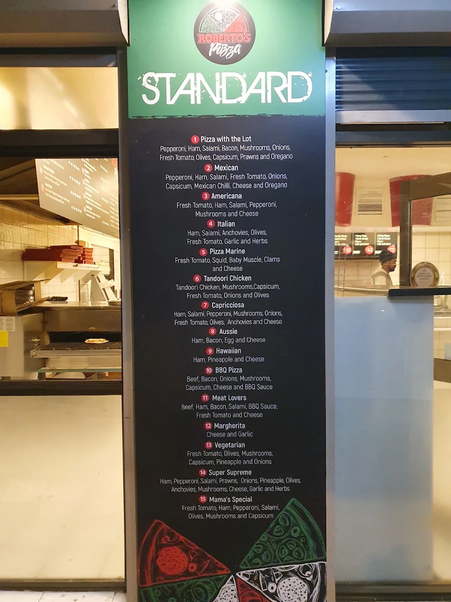 Menu, Roberto's Pizza