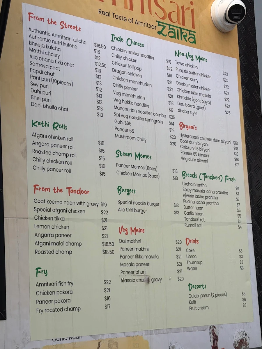 Menu, Amritsari Zaika - Clyde North