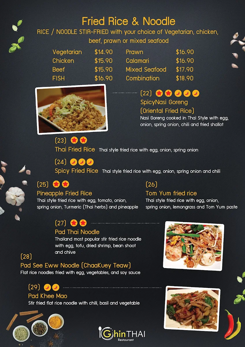 Menu, Ghin Thai Restaurant