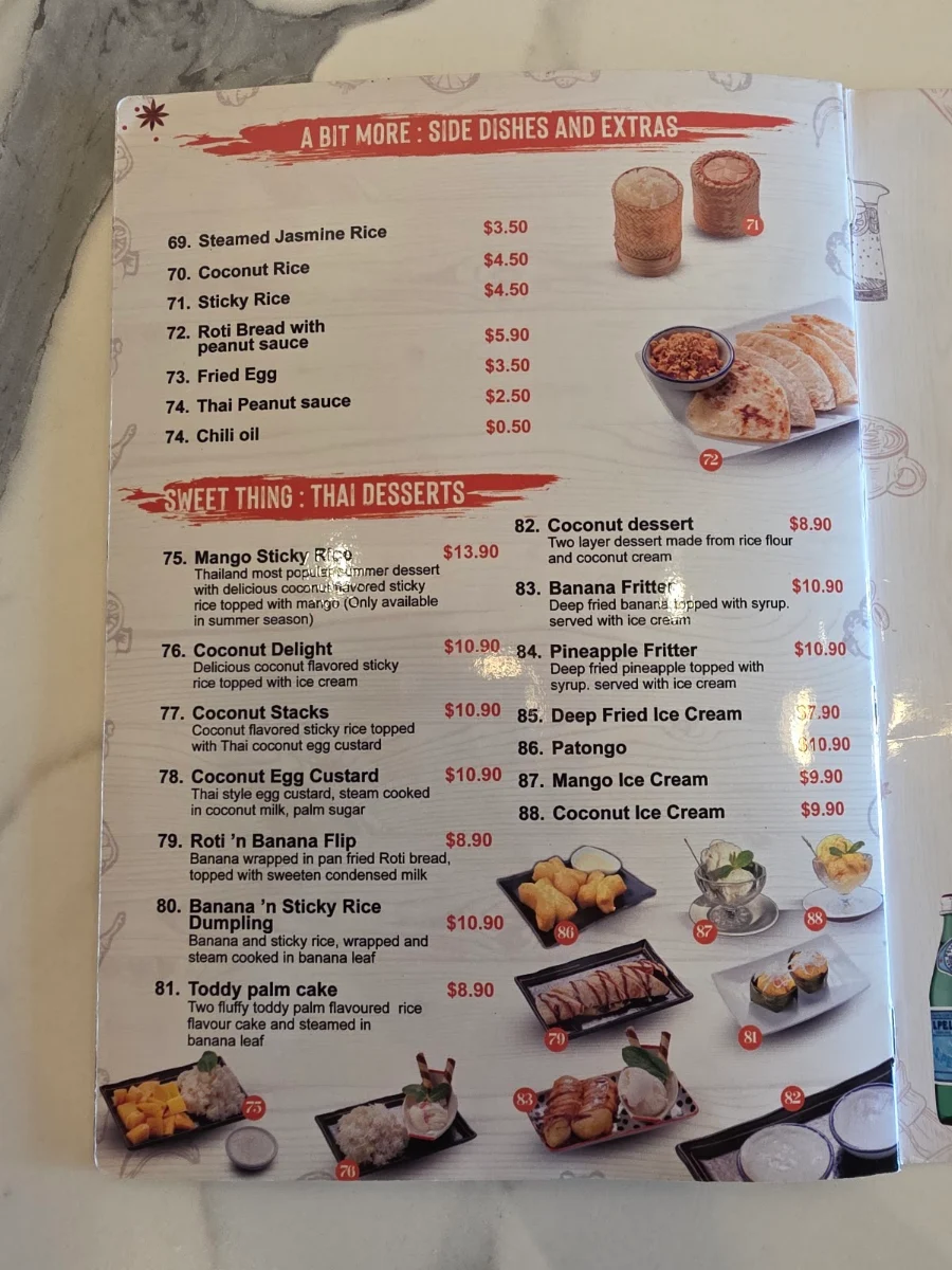Menu, Ghin Thai Restaurant