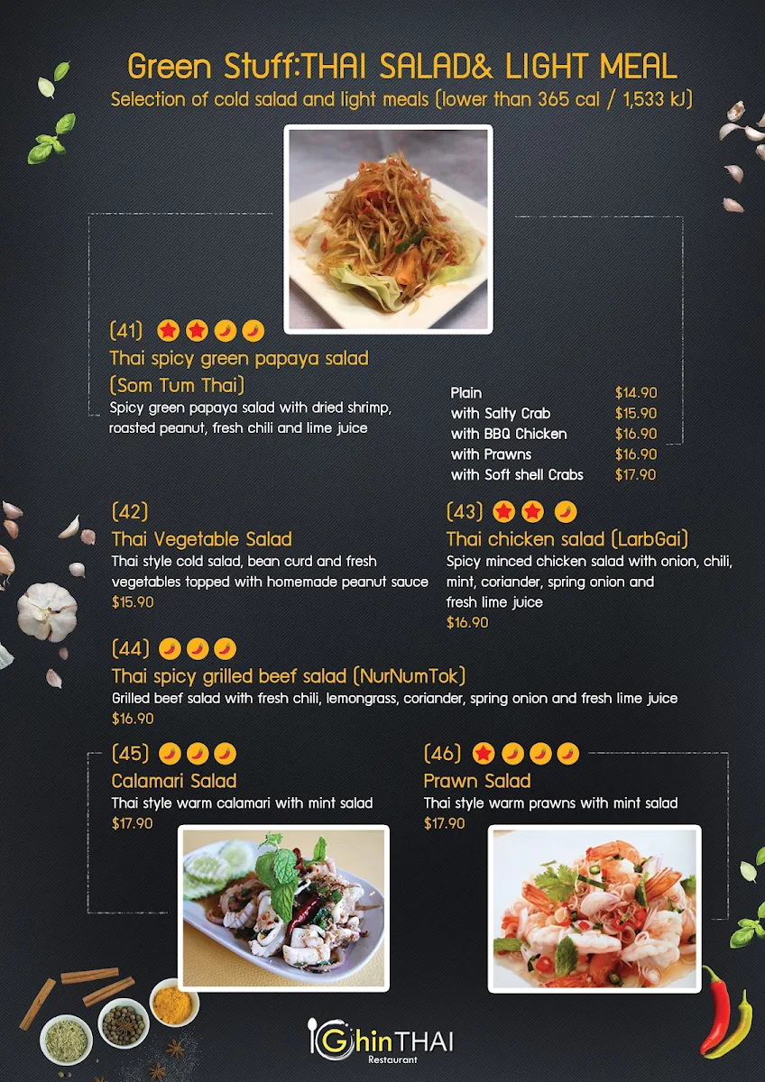 Menu, Ghin Thai Restaurant