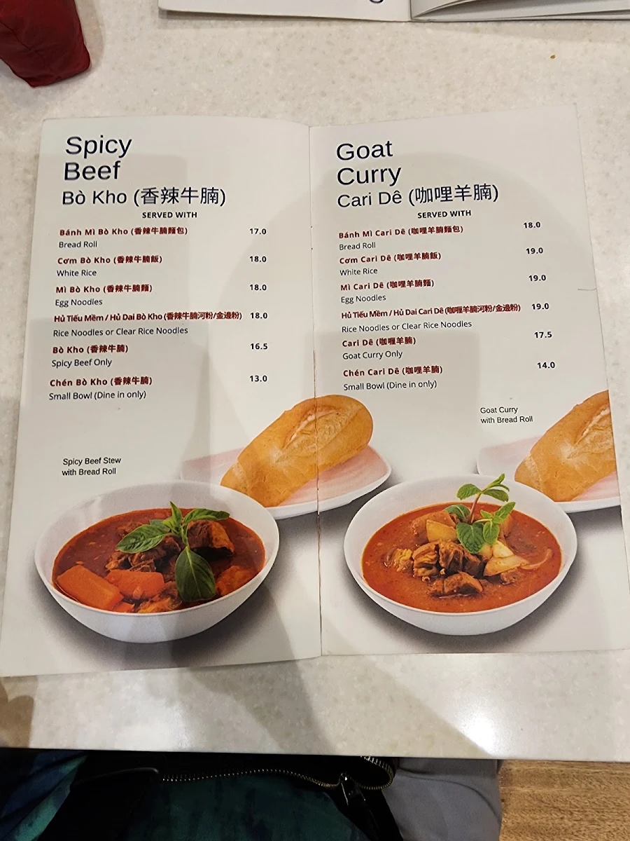 Menu, Tan Viet Noodle House