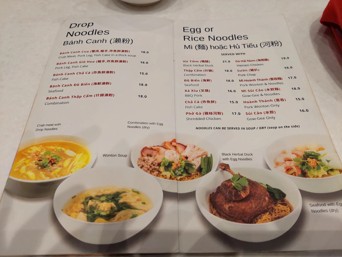 Menu, Tan Viet Noodle House