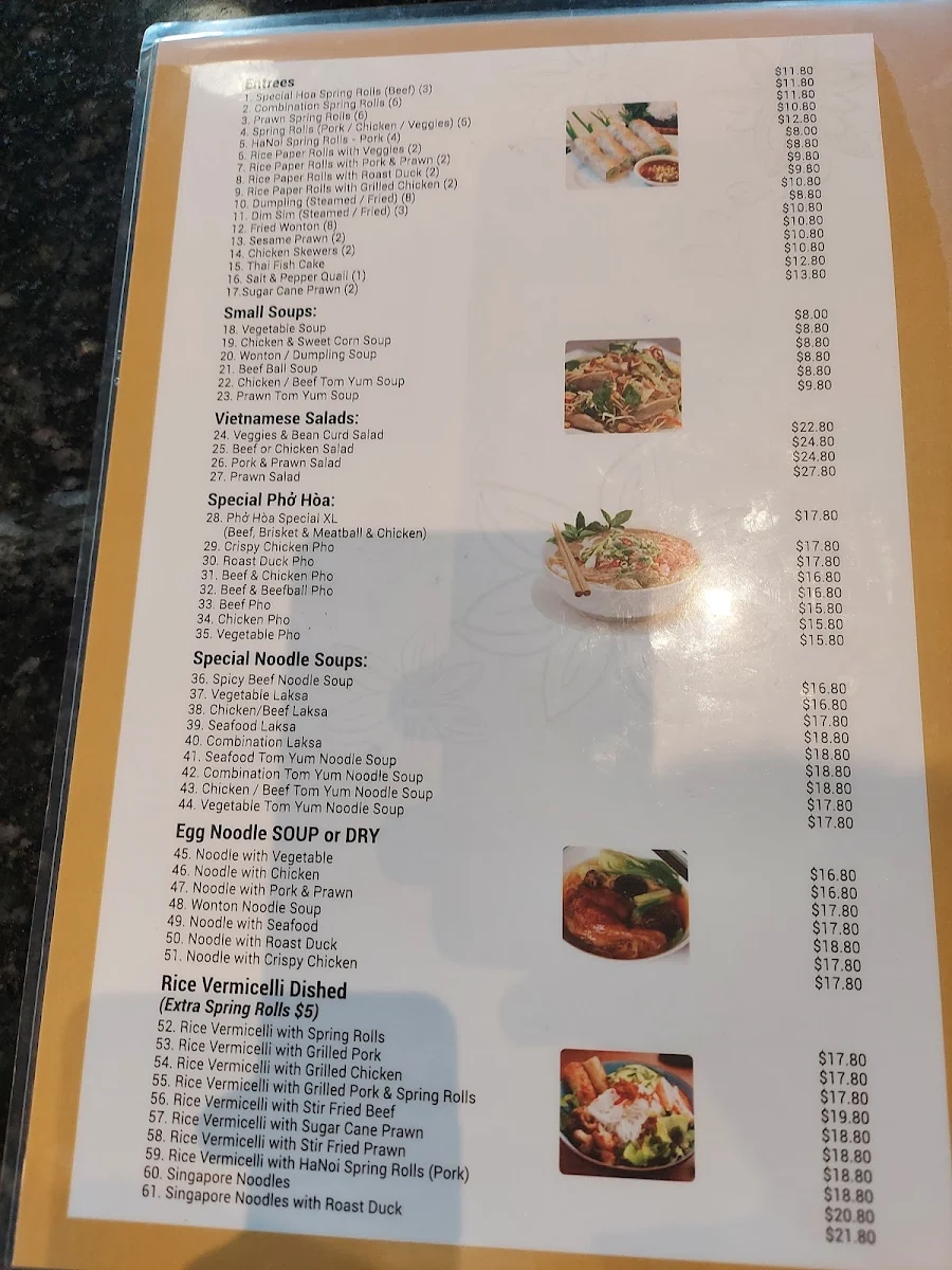 Menu, Pho Hoa Melton