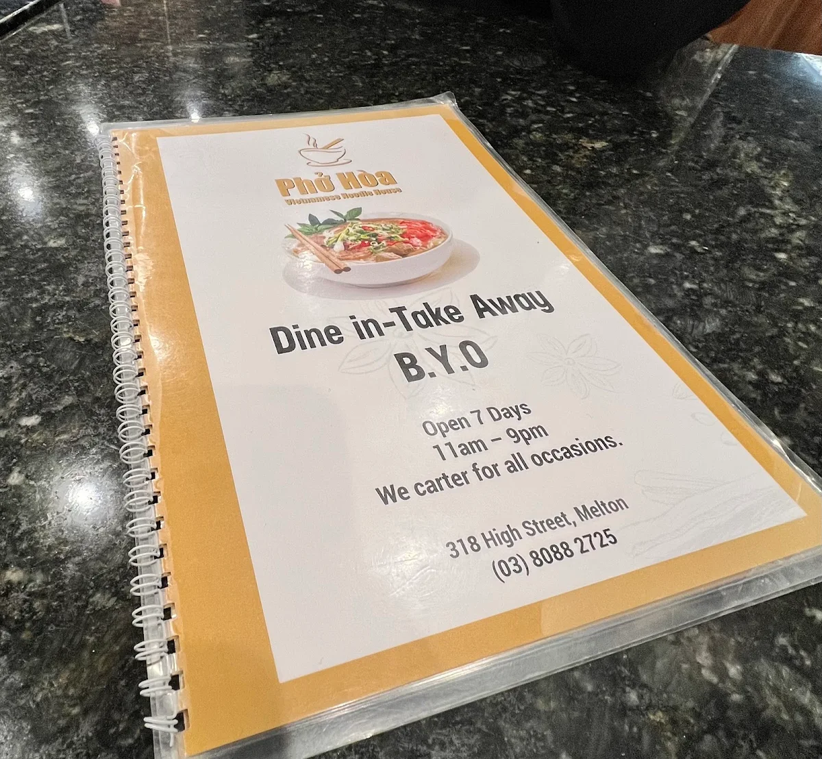 Menu, Pho Hoa Melton