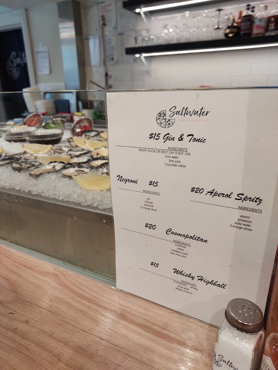 Menu, Saltwater Sushi and Oyster Bar
