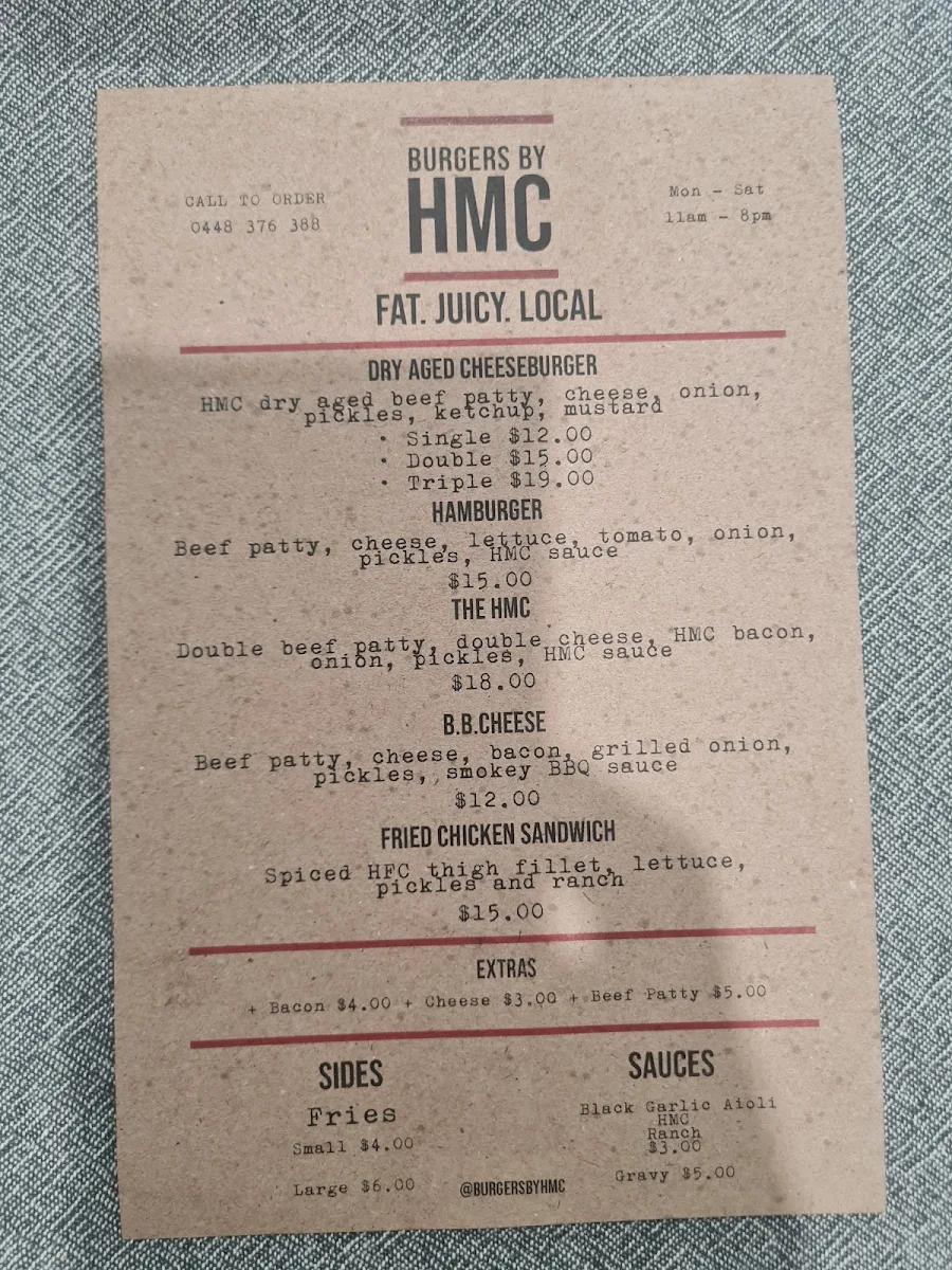 Menu, Burgers by HMC