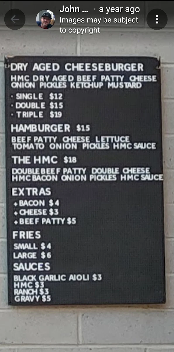 Menu, Burgers by HMC