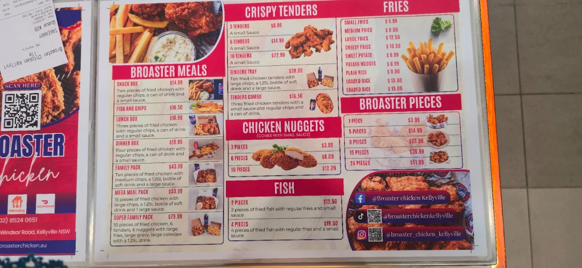 Menu, Broaster chicken Kellyville