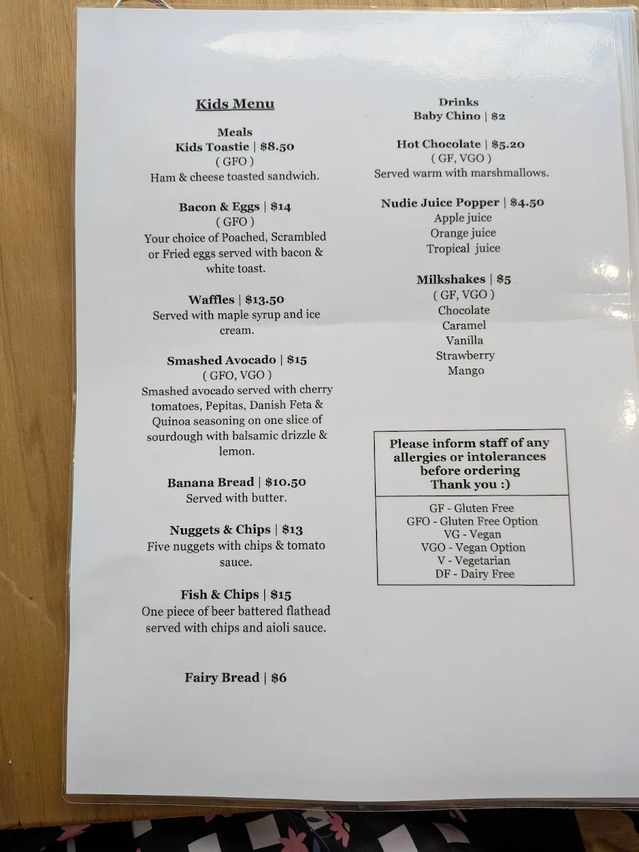 Menu, Common Grounds Morpeth