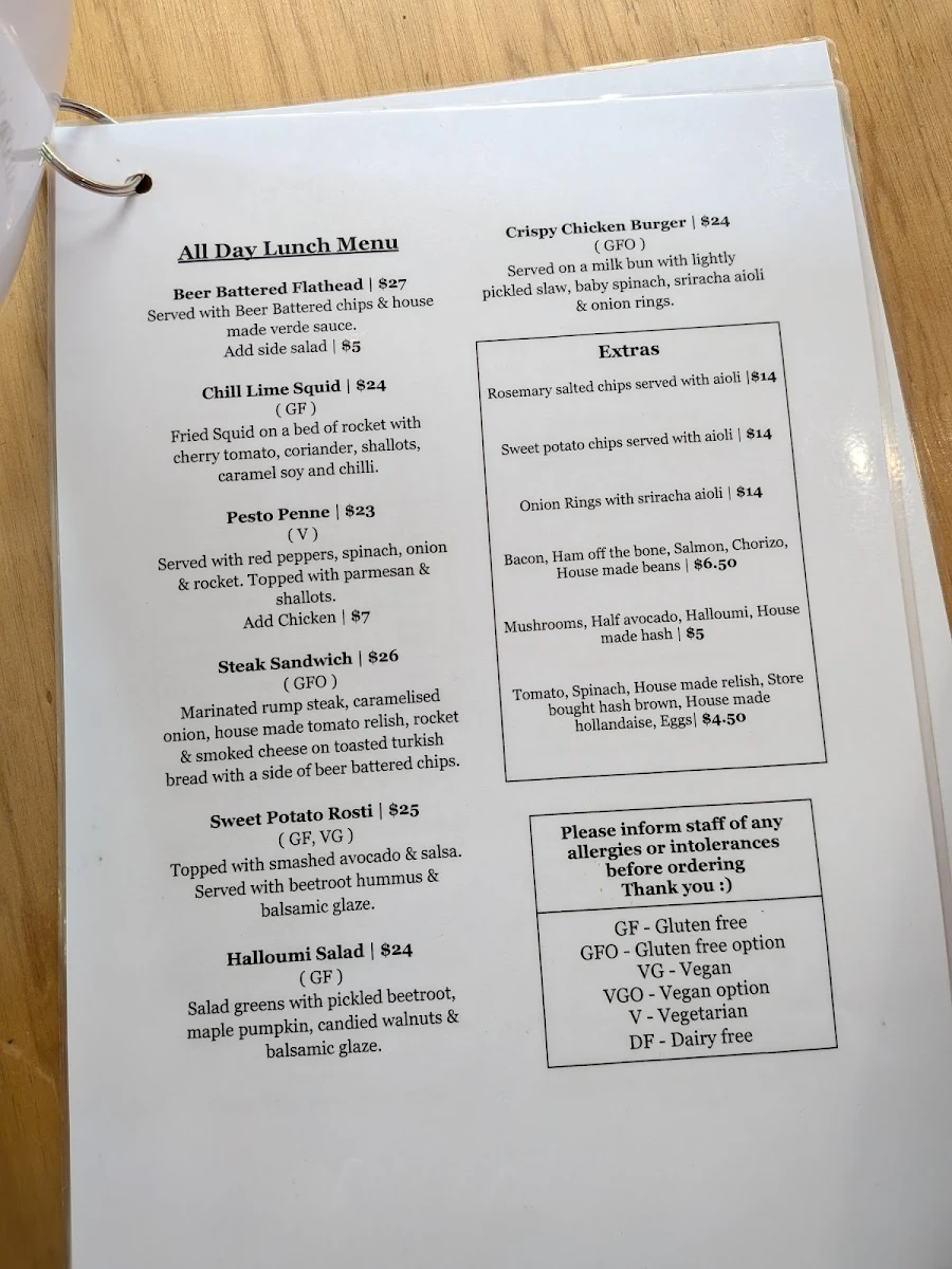 Menu, Common Grounds Morpeth