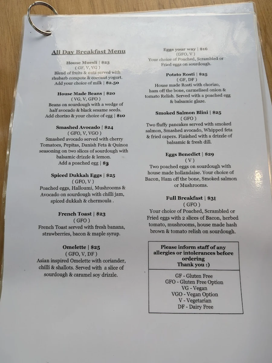 Menu, Common Grounds Morpeth