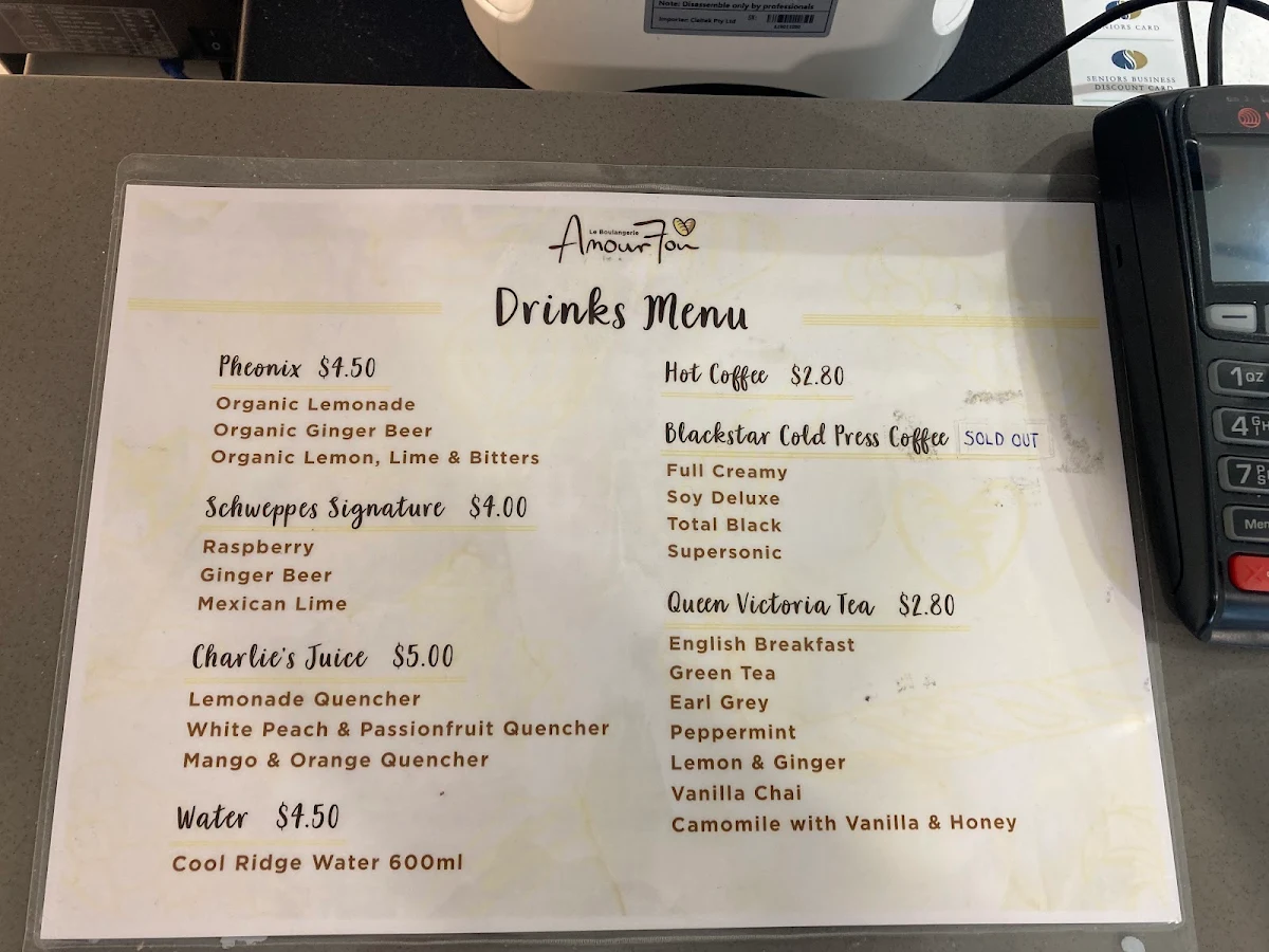 Menu, Le Boulangerie Amour Fou