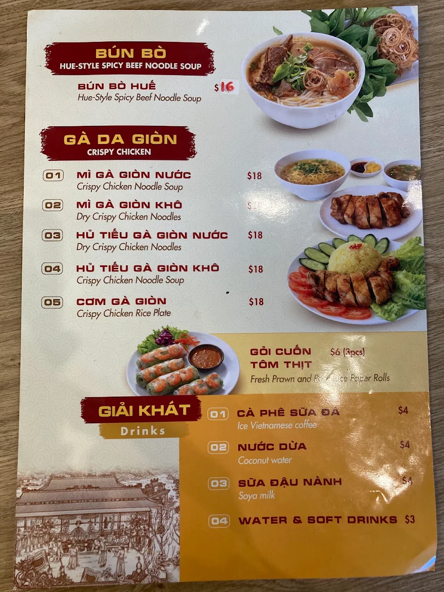 Menu, Pho An Nam Sydney