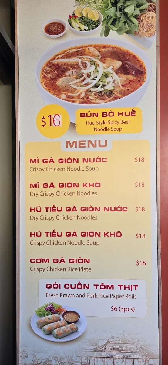 Menu, Pho An Nam Sydney