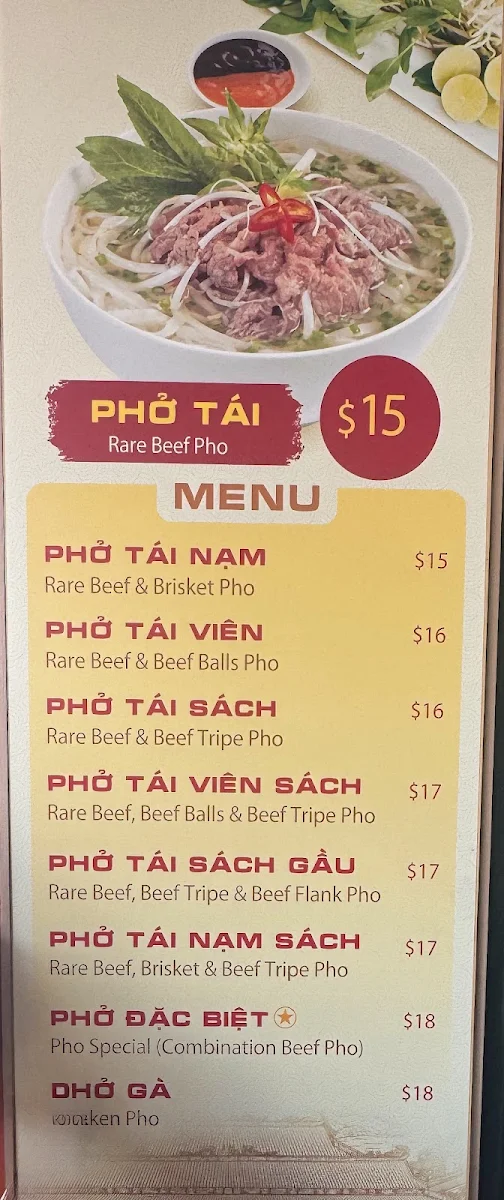 Menu, Pho An Nam Sydney