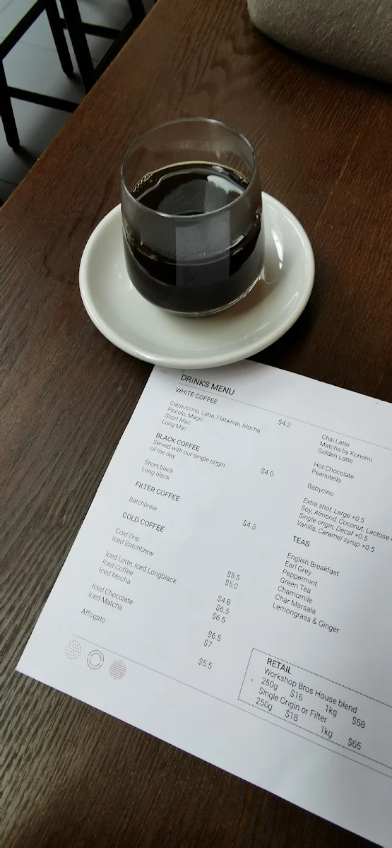 Menu, Workshop Bros Southbank