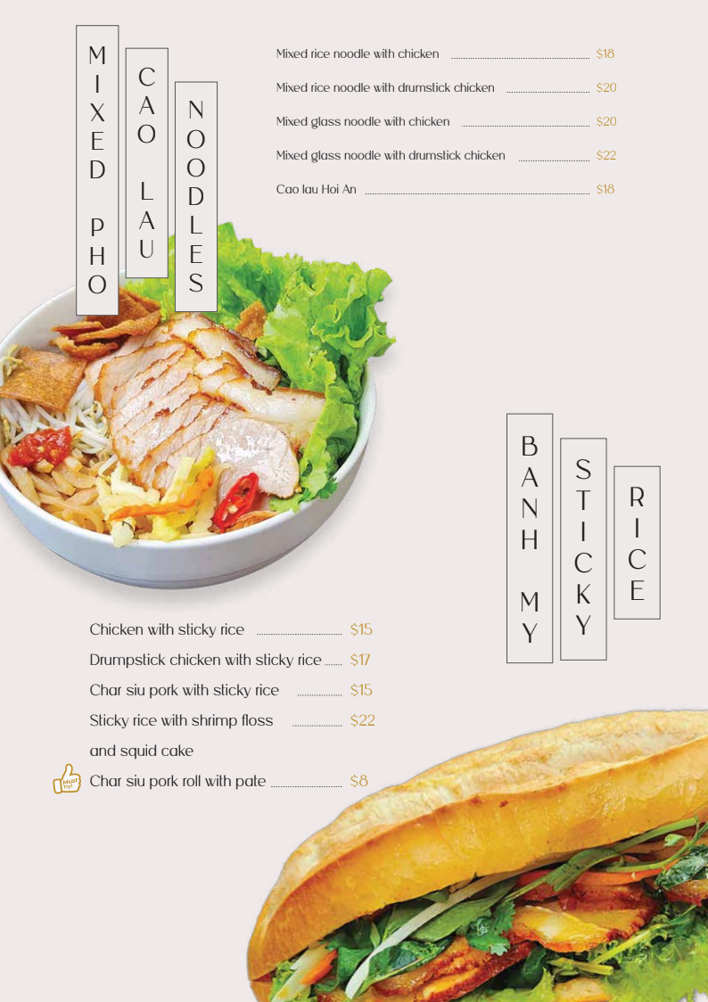 Menu, Cơm Ga Ba Nga Hoi An Bankstown