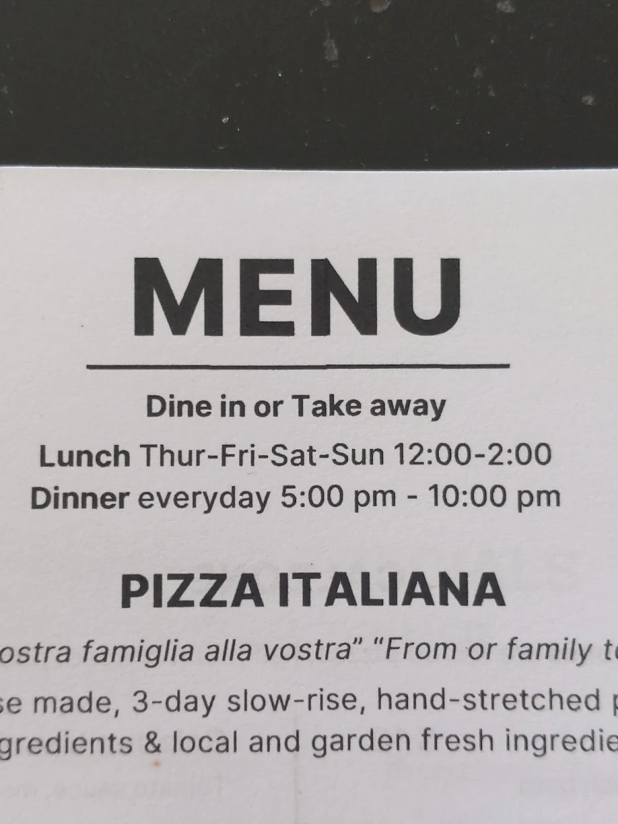 Menu, La Diga Pizzeria Soetta Cafe