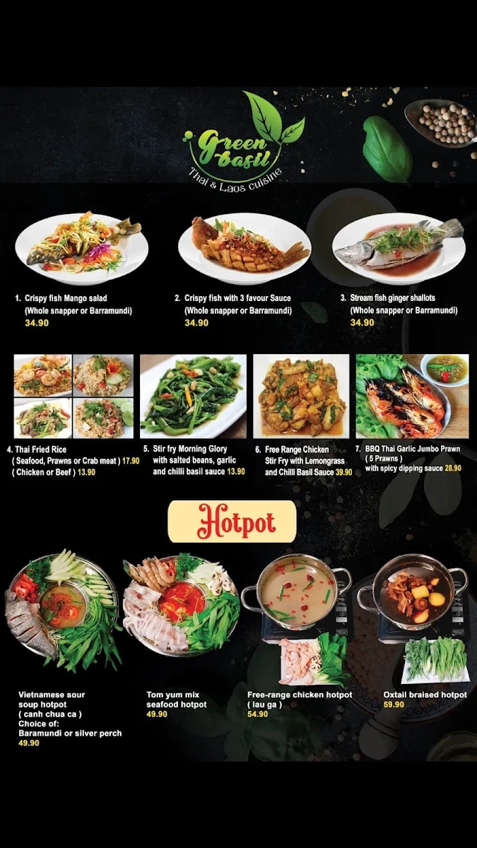 Menu, Green basil