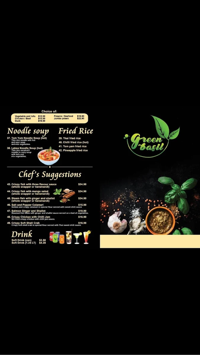 Menu, Green basil