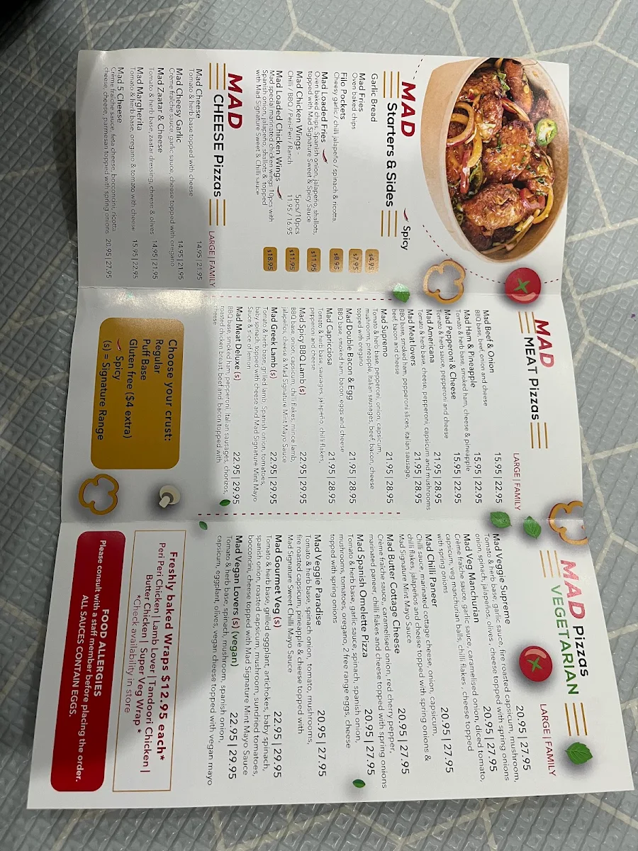 Menu, Mad Toppings Riverstone