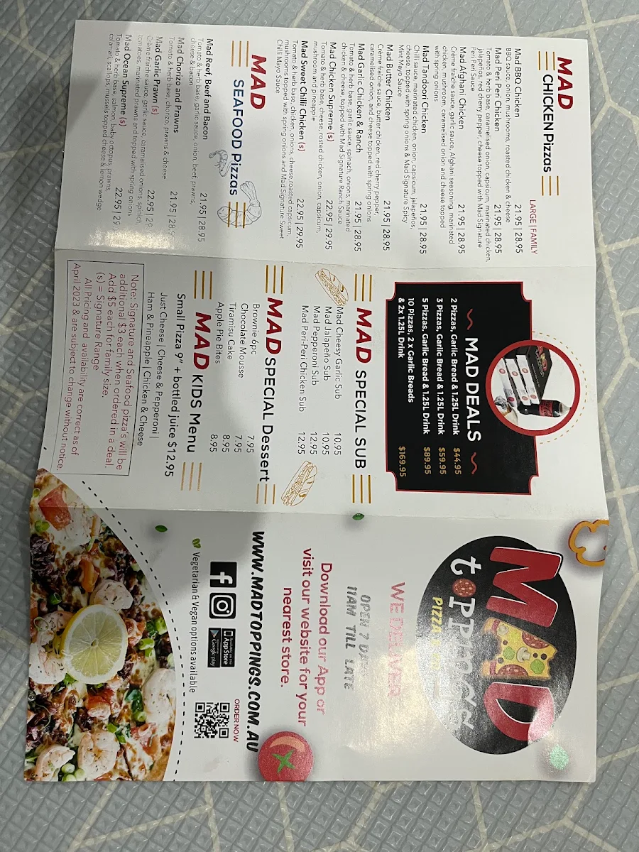 Menu, Mad Toppings Riverstone
