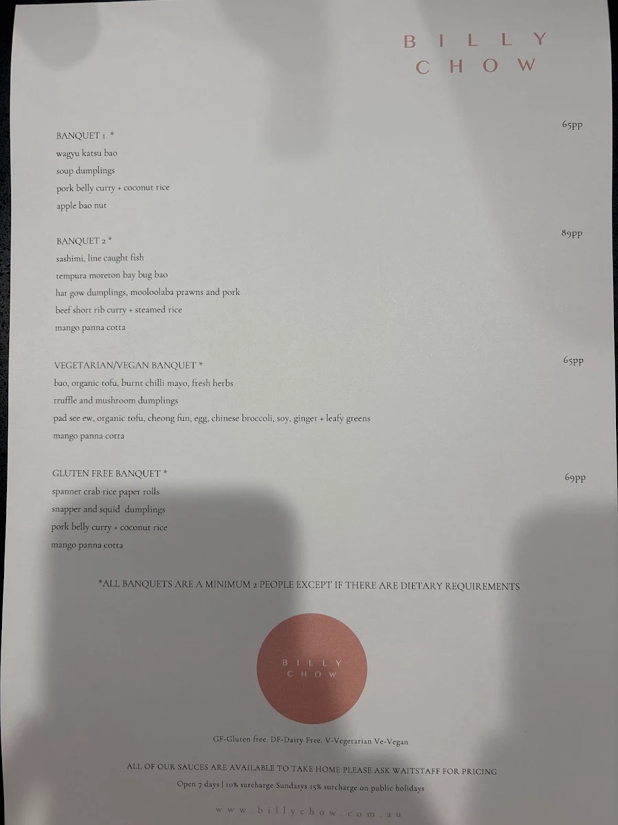 Menu, Billy Chow