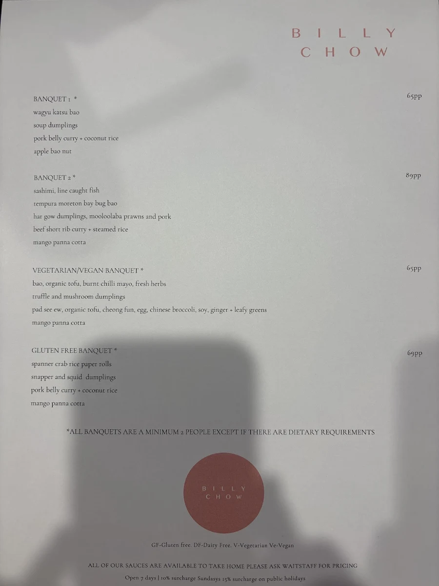 Menu, Billy Chow