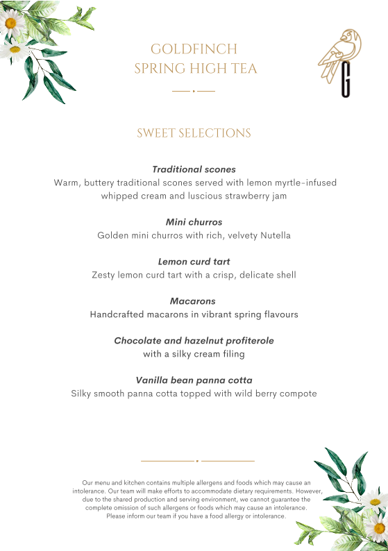 Menu, Goldfinch Restaurant and Street Cafe