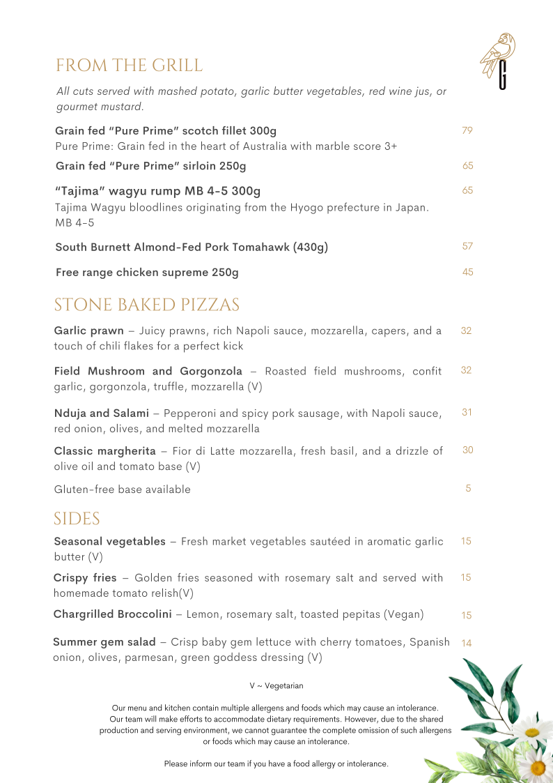 Menu, Goldfinch Restaurant and Street Cafe