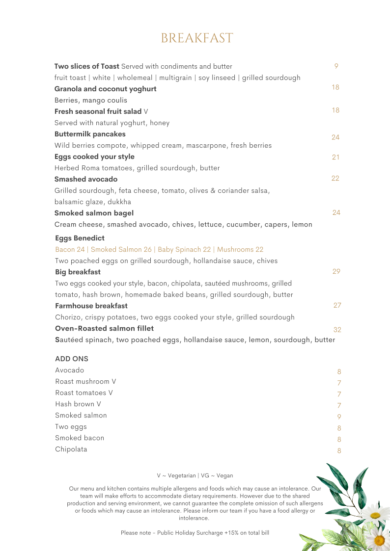 Menu, Goldfinch Restaurant and Street Cafe