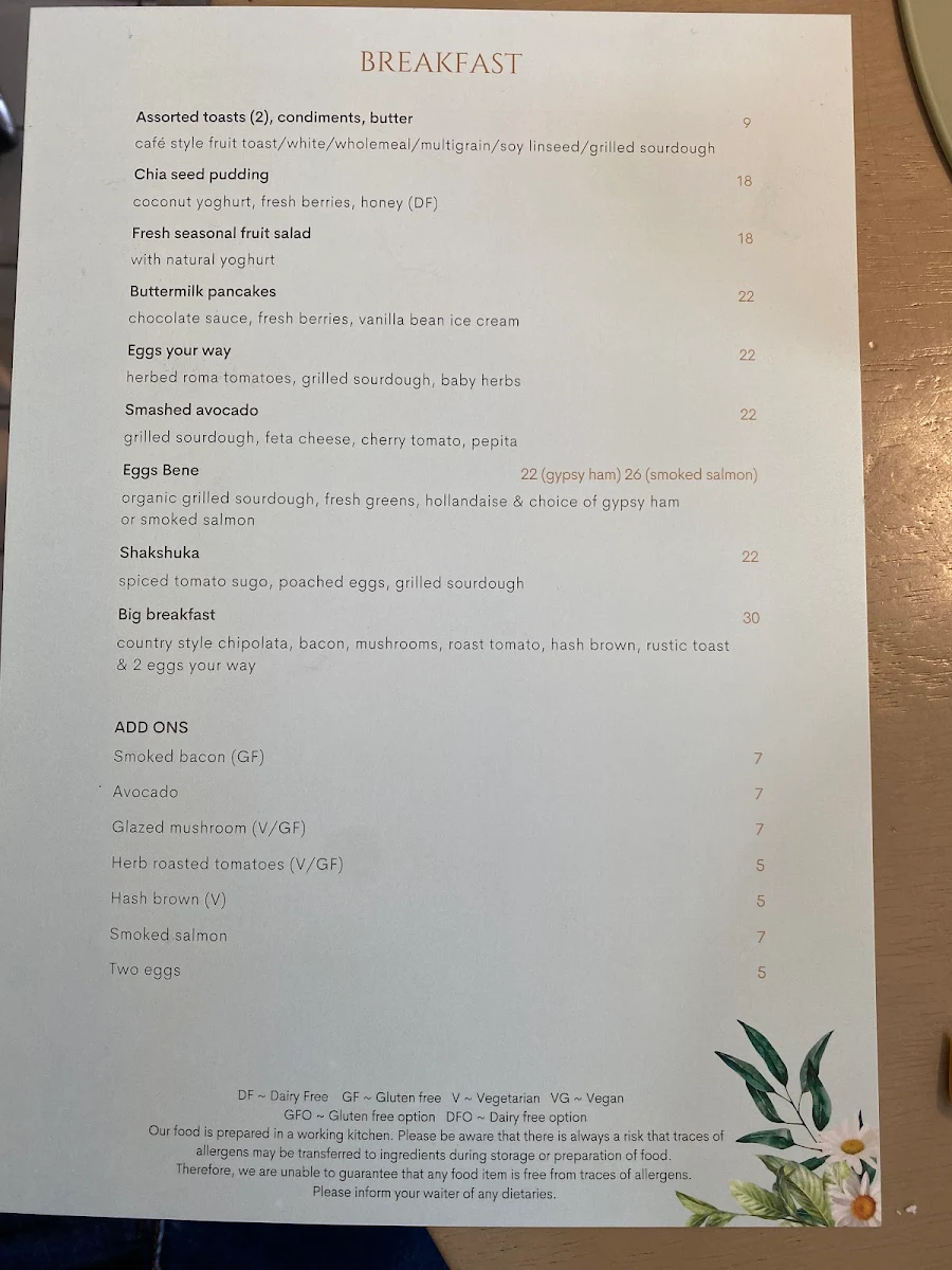 Menu, Goldfinch Restaurant and Street Cafe