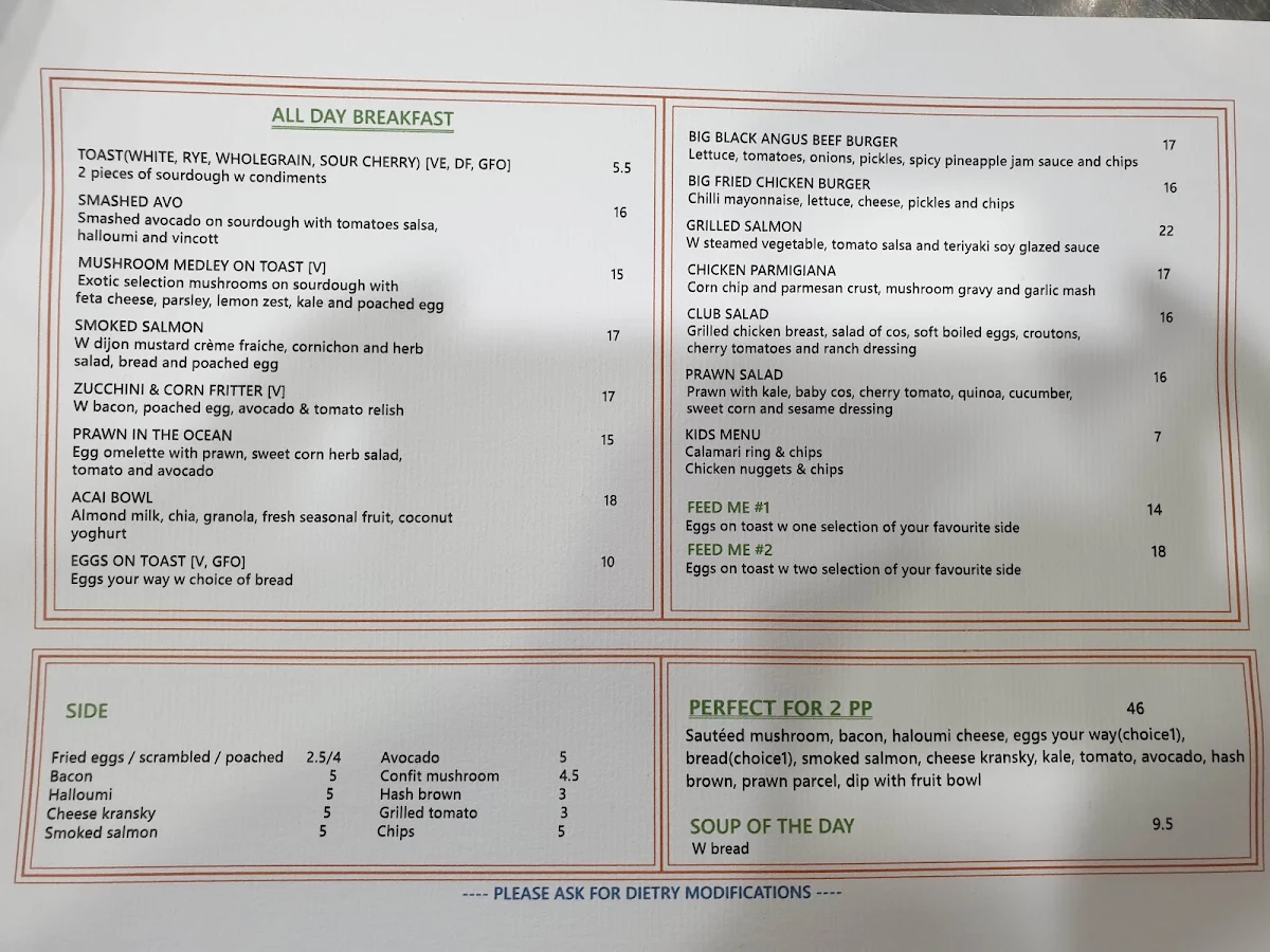 Menu, Big Tree House Cafe