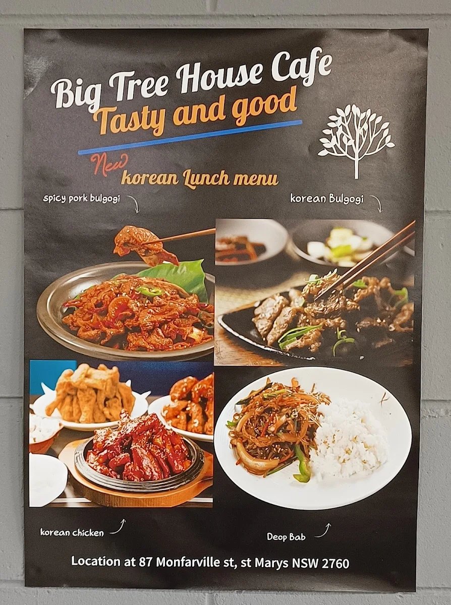 Menu, Big Tree House Cafe