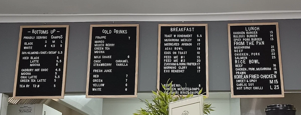 Menu, Big Tree House Cafe