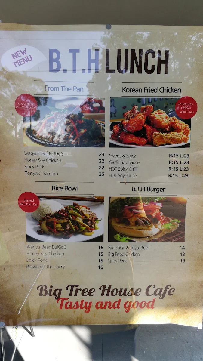 Menu, Big Tree House Cafe
